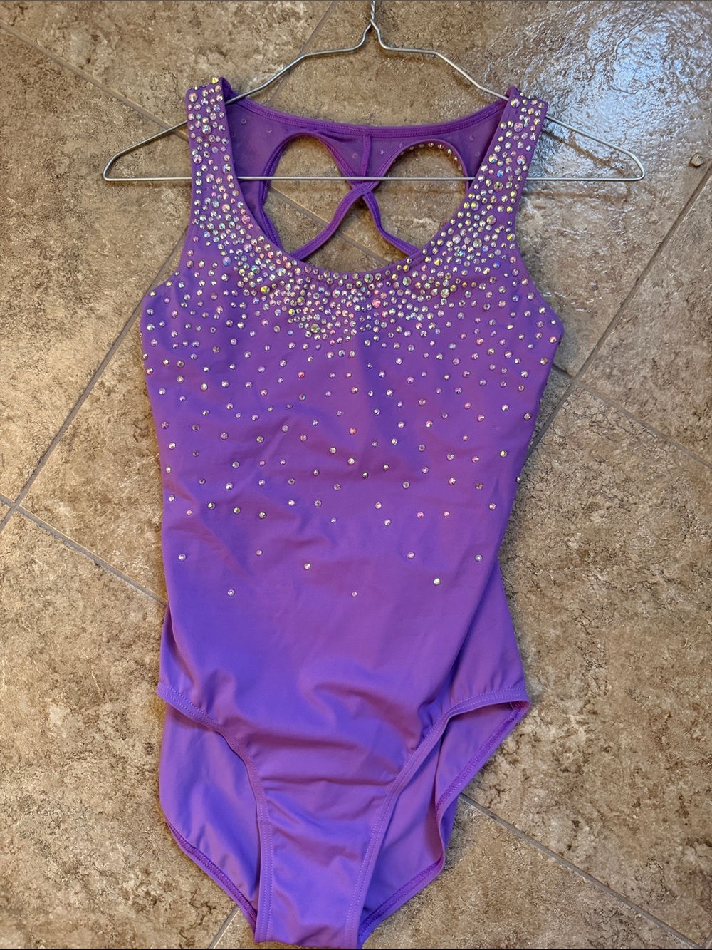 balera Purple Rhinestone Tank Dance Leotard